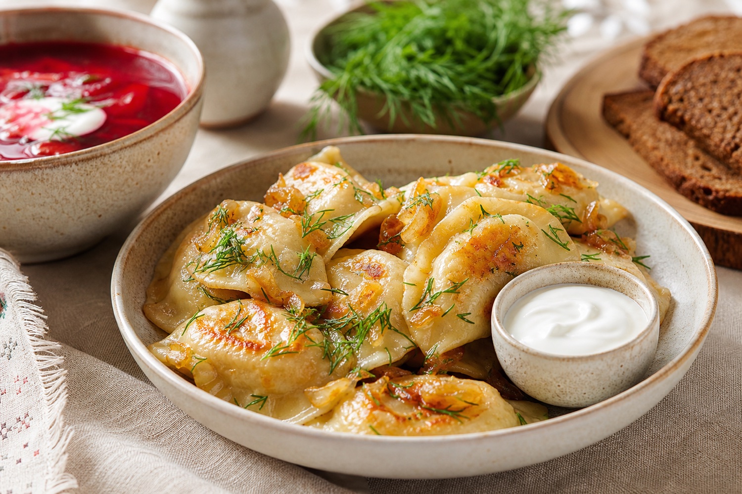 Homemade varenyky and fresh family-style food